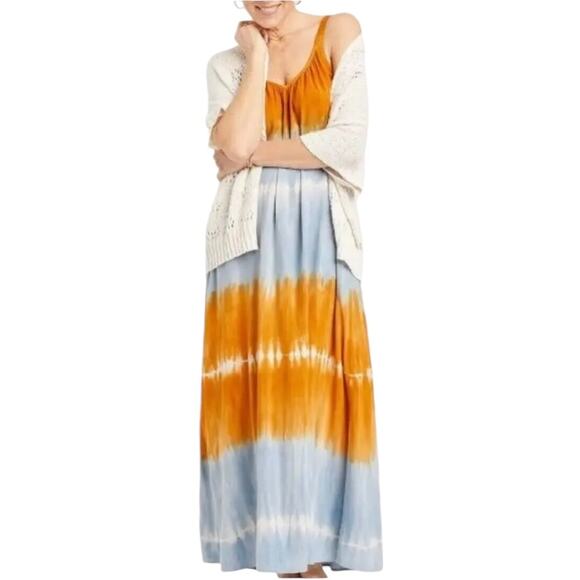 Knox Rose Orange Tie-Dye Sleeveless Maxi Dress, Rayon/Linen Blend, Size Medium - Picture 5 of 7